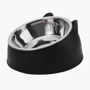 1pc Cat Dog Rice Bowl Stainless Steel+PP Cat and Dog Recognizable Colors Protect Pet Neck Spine Slanted Mouth Pet Supplies